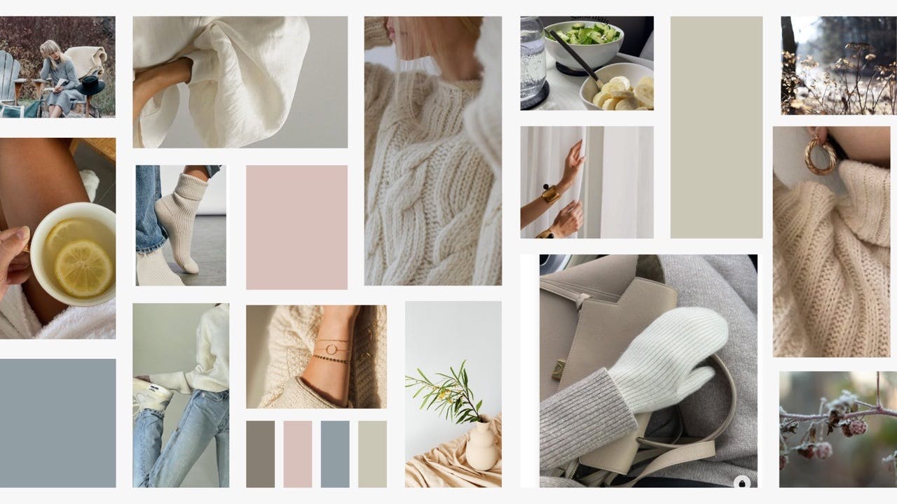 Ivory Minimal Moodboard Photo Collage Desktop Wallpaper Large