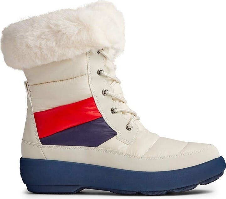 Sperry Women's Bearing PlushWave Boots Nautical Stripe Nylon Snow